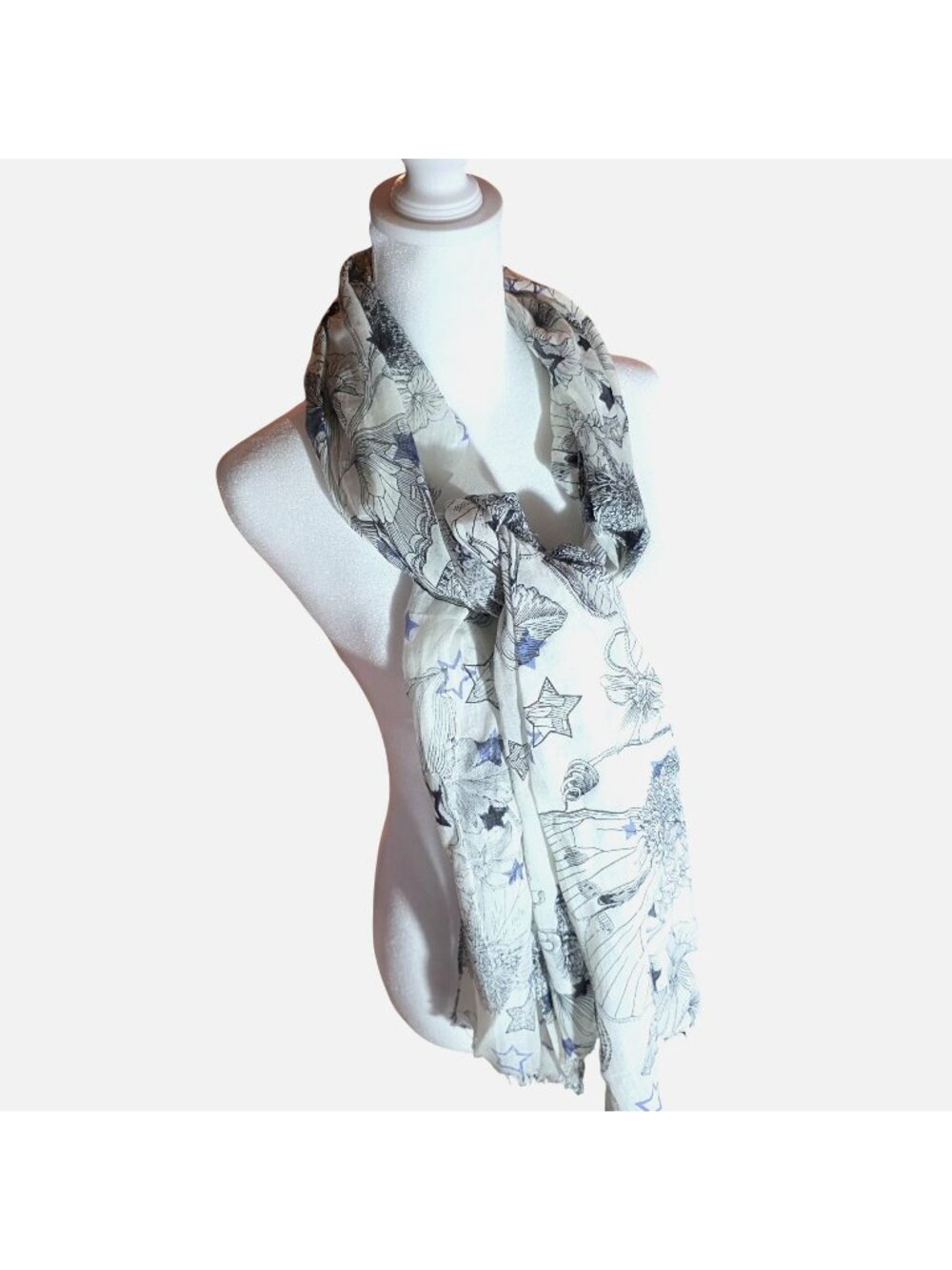 Scarf Floral Butterfly insect Print Lightweight Scarf Fringe Edges fairycore